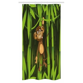 Brown Green Shower Curtain Wild Cute Monkey Print for Bathroom